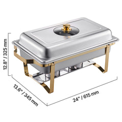 Chafing Dish Buffet Set, 8 Qt 4 Pack, Stainless Steel Chafer with 4 Full Size Pans, Rectangle Catering Warmer Server with Glass Lid Water Pan Folding Stand Fuel Holder, for Wedding Party Banquet