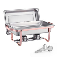 Chafing Dish Buffet Set, 8 Qt 2 Pack, Stainless Steel Chafer with 2 Full Size Pans, Rectangle Catering Warmer Server with Lid Water Pan Stand Fuel Holder, for Wedding Party Banquet, Rose Gold