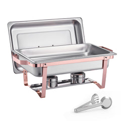 Chafing Dish Buffet Set, 8 Qt 2 Pack, Stainless Steel Chafer with 2 Full Size Pans, Rectangle Catering Warmer Server with Lid Water Pan Stand Fuel Holder, for Wedding Party Banquet, Rose Gold
