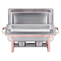 Chafing Dish Buffet Set, 8 Qt 2 Pack, Stainless Steel Chafer with 2 Full Size Pans, Rectangle Catering Warmer Server with Lid Water Pan Stand Fuel Holder, for Wedding Party Banquet, Rose Gold