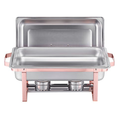 Chafing Dish Buffet Set, 8 Qt 2 Pack, Stainless Steel Chafer with 2 Full Size Pans, Rectangle Catering Warmer Server with Lid Water Pan Stand Fuel Holder, for Wedding Party Banquet, Rose Gold