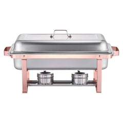 Chafing Dish Buffet Set, 8 Qt 2 Pack, Stainless Steel Chafer with 2 Full Size Pans, Rectangle Catering Warmer Server with Lid Water Pan Stand Fuel Holder, for Wedding Party Banquet, Rose Gold