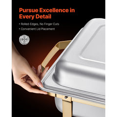 Chafing Dish Buffet Set, 8 Qt 4 Pack, Stainless Steel Chafer with 2 Full Size and 4 Half Size Pans, Rectangle Catering Warmer Server with Lid Water Pan Stand, for Weddings Parties Banquets, Gold