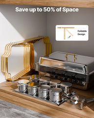 Chafing Dish Buffet Set, 8 Qt 4 Pack, Stainless Steel Chafer with 2 Full Size and 4 Half Size Pans, Rectangle Catering Warmer Server with Lid Water Pan Stand, for Weddings Parties Banquets, Gold