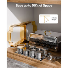 Chafing Dish Buffet Set, 8 Qt 4 Pack, Stainless Steel Chafer with 2 Full Size and 4 Half Size Pans, Rectangle Catering Warmer Server with Lid Water Pan Stand, for Weddings Parties Banquets, Gold