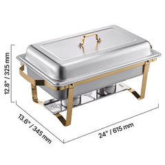 Chafing Dish Buffet Set, 8 Qt 4 Pack, Stainless Steel Chafer with 2 Full Size and 4 Half Size Pans, Rectangle Catering Warmer Server with Lid Water Pan Stand, for Weddings Parties Banquets, Gold