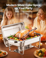 8 Qt 4 Pack Rectangle Chafing Dish Buffet Set Fullsize Pan Stainless Steel