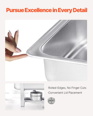 8 Qt 6 Pack Rectangle Chafing Dish Buffet Set Fullsize Pan Stainless Steel