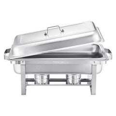 8 Qt 6 Pack Rectangle Chafing Dish Buffet Set Fullsize Pan Stainless Steel
