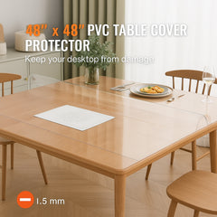 Plastic Table Cover, 48 x 48 Inch 1.5 mm Thick Clear Table Protector, Square PVC Desk Mat, Waterproof & Easy Cleaning Desk Pad Tablecloth, for Office Dresser Dining Room Table Night Stand