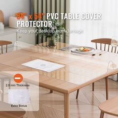 Plastic Table Cover, 54 x 54 Inch 2.0 mm Thick Clear Table Protector, Square PVC Desk Mat, Waterproof & Easy Cleaning Desk Pad Tablecloth, for Office Dresser Dining Room Table Night Stand