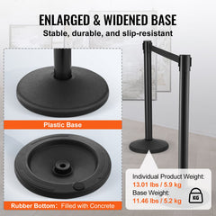 Crowd Control Stanchions, 2-Pack Crowd Control Barriers with 6.5FT Black Retractable Belt, Plastic Stanchion Queue Post, Belt Barriers Line Divider Stanchion Set for Party, Airport, Exhibition