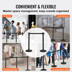 Crowd Control Stanchions, 2-Pack Crowd Control Barriers with 6.5FT Black Retractable Belt, Plastic Stanchion Queue Post, Belt Barriers Line Divider Stanchion Set for Party, Airport, Exhibition