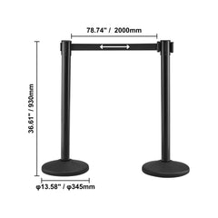 Crowd Control Stanchions, 2-Pack Crowd Control Barriers with 6.5FT Black Retractable Belt, Plastic Stanchion Queue Post, Belt Barriers Line Divider Stanchion Set for Party, Airport, Exhibition