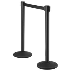 Crowd Control Stanchions, 2-Pack Crowd Control Barriers with 6.5FT Black Retractable Belt, Plastic Stanchion Queue Post, Belt Barriers Line Divider Stanchion Set for Party, Airport, Exhibition