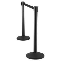 Crowd Control Stanchions, 2-Pack Crowd Control Barriers with 6.5FT Black Retractable Belt, Plastic Stanchion Queue Post, Belt Barriers Line Divider Stanchion Set for Party, Airport, Exhibition