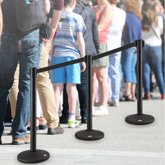 Crowd Control Stanchions, 2-Pack Crowd Control Barriers with 6.5FT Black Retractable Belt, Plastic Stanchion Queue Post, Belt Barriers Line Divider Stanchion Set for Party, Airport, Exhibition