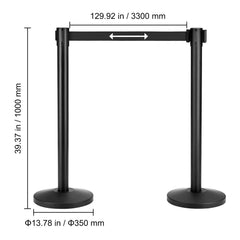 Crowd Control Stanchions, 2-Pack Crowd Control Barriers, Carbon Steel Baking Painted Stanchion Queue Post with 11FT Black Retractable Belt, Belt Barriers Line Divider for Exhibition, Airport