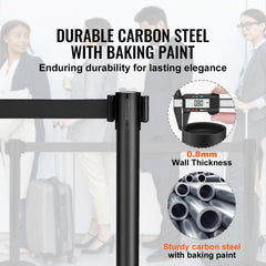 Crowd Control Stanchions, 2-Pack Crowd Control Barriers, Carbon Steel Baking Painted Stanchion Queue Post with 11FT Black Retractable Belt, Belt Barriers Line Divider for Exhibition, Airport
