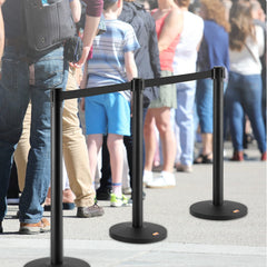 Crowd Control Stanchions, 2-Pack Crowd Control Barriers, Carbon Steel Baking Painted Stanchion Queue Post with 11FT Black Retractable Belt, Belt Barriers Line Divider for Exhibition, Airport