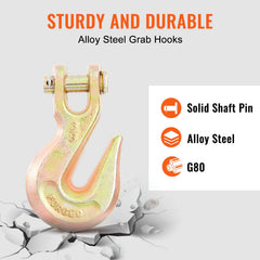 Transport Binder Chain, 220 kg Working Load Limit, 3/8'' x 20' G80 Tow Chain Tie Down with Grab Hooks, DOT Certified, Galvanized Coating Manganese Steel for Dock Factory Construction Site