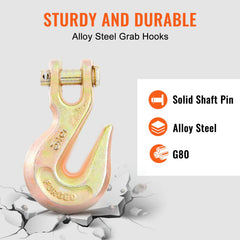 Transport Binder Chain, 2222 kg Working Load Limit, G80 Tow Chain Tie Down with Grab Hooks, DOT Certified, Galvanized Coating Manganese Steel for Dock Factory Construction Site
