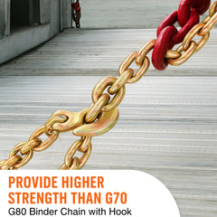 Transport Binder Chain, 2222 kg Working Load Limit, G80 Tow Chain Tie Down with Grab Hooks, DOT Certified, Galvanized Coating Manganese Steel for Dock Factory Construction Site