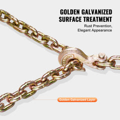 G80 Transport Binder Chain, 10 mm x 316 cm Tow Chain with Clevis Grab Hooks, 3.22T Safe Working Load, Heavy Duty Trailer Logging Chain for Transporting Towing Truck Tie Down Binding Equipment