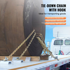 G80 Transport Binder Chain, 8 mm x 316 cm 2-Pack Tow Chain with Clevis Grab Hooks, 2.22T Safe Working Load, Heavy Duty Logging Chain for Transporting Towing Truck Tie Down Binding Equipment