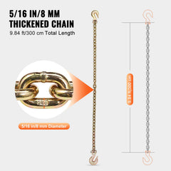 G80 Transport Binder Chain, 8 mm x 316 cm 2-Pack Tow Chain with Clevis Grab Hooks, 2.22T Safe Working Load, Heavy Duty Logging Chain for Transporting Towing Truck Tie Down Binding Equipment