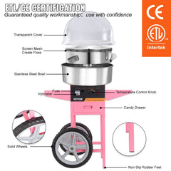 Commercial Cotton Candy Machine with Cart & Cover Sugar Floss Maker 1000W
