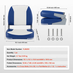 Boat Seat Low Back Fold-Down Fishing Boat Chair with Sponge Padding 2 Pack