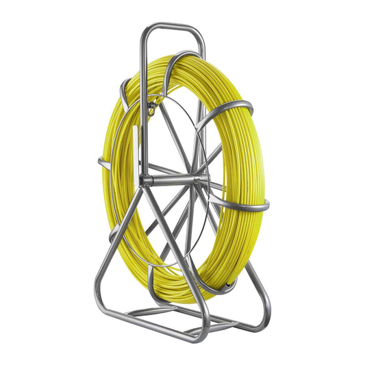 Fish Tape Fiberglass, 152M 6.3MM, Duct Rodder Fishtape Wire Puller with Stand, Cable Running Rod with Locking Mechanism, Fishing Tools, for Walls Floor and Electrical Conduit, Non-Conductive