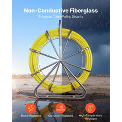 Fish Tape Fiberglass, 152M 6.3MM, Duct Rodder Fishtape Wire Puller with Stand, Cable Running Rod with Locking Mechanism, Fishing Tools, for Walls Floor and Electrical Conduit, Non-Conductive