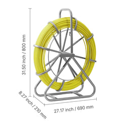 Fish Tape Fiberglass, 152M 6.3MM, Duct Rodder Fishtape Wire Puller with Stand, Cable Running Rod with Locking Mechanism, Fishing Tools, for Walls Floor and Electrical Conduit, Non-Conductive
