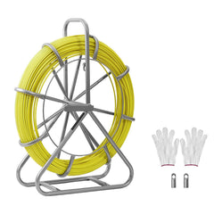 Fish Tape Fiberglass, 152M 6.3MM, Duct Rodder Fishtape Wire Puller with Stand, Cable Running Rod with Locking Mechanism, Fishing Tools, for Walls Floor and Electrical Conduit, Non-Conductive