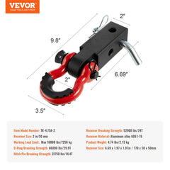 Shackle Hitch Receiver 50 mm, 29.9 Tons Breaking Strength, D Ring Shackle with Trailer Hitch Lock Pin, Heavy Duty Towing Accessories for Trucks, Jeeps, Off-Road Vehicle Recovery, Aluminum Alloy