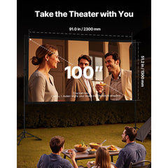 Projector Screen with Stand, 100 Inch 160° Wide Angle Indoor Outdoor Projection Screen, 16:9 4K HD Wrinkleless Portable Dual-Tripod Screens with Carry Bag, for Movie Home Theater Presentation