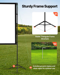 Projector Screen with Stand, 100 Inch 160° Wide Angle Indoor Outdoor Projection Screen, 16:9 4K HD Wrinkleless Portable Dual-Tripod Screens with Carry Bag, for Movie Home Theater Presentation