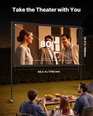 Projector Screen with Stand, 80 Inch 160° Wide Angle Indoor Outdoor Projection Screen, 16:9 4K HD Wrinkleless Portable Dual-Stand Screens with Carry Bag, for Movie Home Theater Presentation