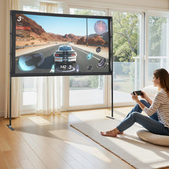 Projector Screen with Stand, 80 Inch 160° Wide Angle Indoor Outdoor Projection Screen, 16:9 4K HD Wrinkleless Portable Dual-Stand Screens with Carry Bag, for Movie Home Theater Presentation