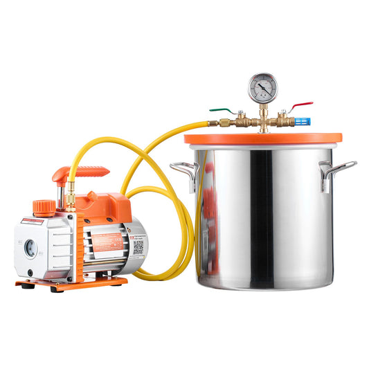 18.93 L Vacuum Chamber with Pump, 3.5 CFM 99 L/min, Single Stage Vacuum Pump, Stainless Steel Degassing Chamber Kit, Tempered Glass Lid, 1.5 m Hose, for Stabilizing Wood Degassing Silicone Resin