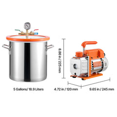 18.93 L Vacuum Chamber with Pump, 3.5 CFM 99 L/min, Single Stage Vacuum Pump, Stainless Steel Degassing Chamber Kit, Tempered Glass Lid, 1.5 m Hose, for Stabilizing Wood Degassing Silicone Resin