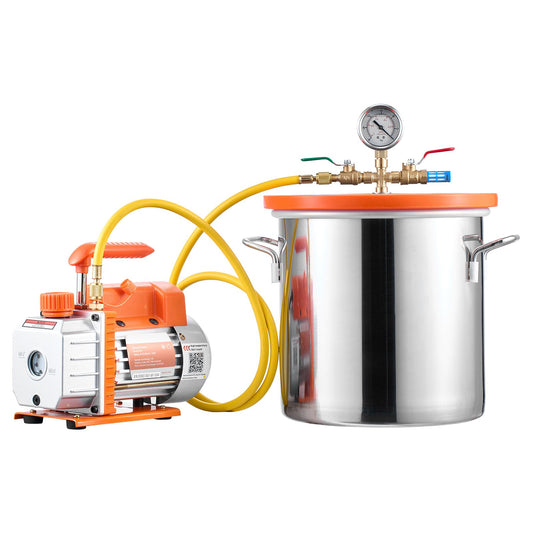 11.36 L Vacuum Chamber with Pump, 3.5 CFM 99 L/min, Single Stage Vacuum Pump, Stainless Steel Degassing Chamber Kit, Tempered Glass Lid, 1.5 m Hose, for Stabilizing Wood Degassing Silicone Resin