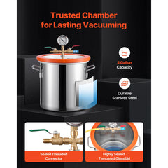 11.36 L Vacuum Chamber with Pump, 3.5 CFM 99 L/min, Single Stage Vacuum Pump, Stainless Steel Degassing Chamber Kit, Tempered Glass Lid, 1.5 m Hose, for Stabilizing Wood Degassing Silicone Resin