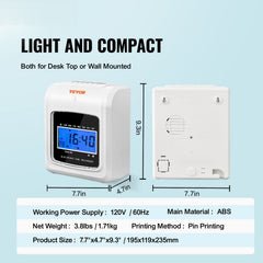 Punch Time Clock, Time Tracker Machine for Employees of Small Business, 6 Punches per Day, Time Clock Punch Machine Includes 102 Time Cards, 1 Ink Ribbon and 2 Security Keys