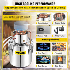 50L Water Alcohol Distiller Copper Moonshinestill Brewing w/ Water Pump