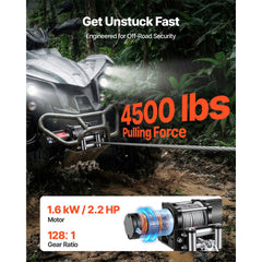 2041 kg Electric Winch, 12V DC ATV/UTV Winch with Φ6 mm x 12 m Steel Wire Rope, Wireless & Wired Remote Control, IP54 Waterproof, Roller Fairlead Mount Plate for Towing ATV UTV Off-Road