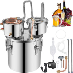 Moonshine Still 5 Gal 21L Stainless Steel Water Alcohol Distiller Copper Tube Home Brewing Kit Build-in Thermometer for DIY Whisky Wine Brandy, 5GAL, 3 pots