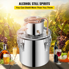 Moonshine Still 5 Gal 21L Stainless Steel Water Alcohol Distiller Copper Tube Home Brewing Kit Build-in Thermometer for DIY Whisky Wine Brandy, 5Gal, Silver